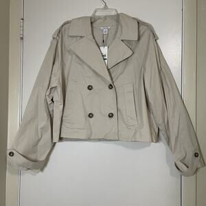 NEW! Calvin Klein Cotton cropped trench coat jacket beige sandshell large $169